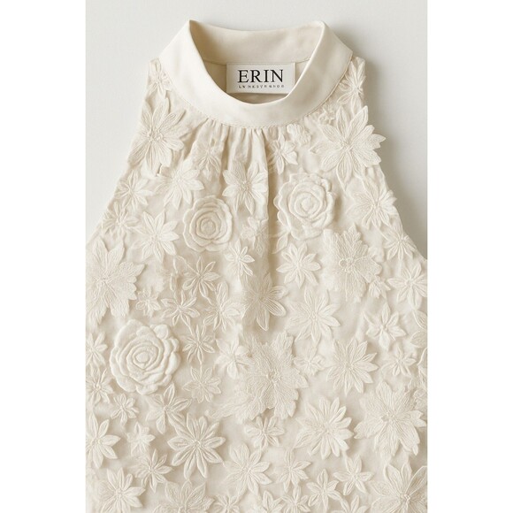 Erin Fetherston Ivory Floral 3D Appliqué Sleeveless Dress Women’s Size 6 - Picture 1 of 8